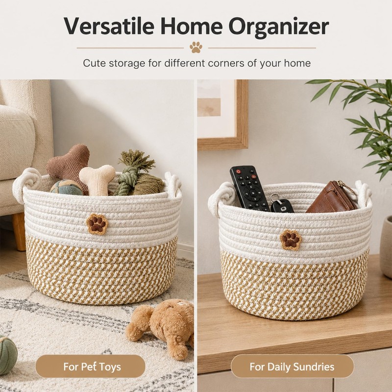 2 PCS Dog Toy Basket, Adorable Dog Toy Box for