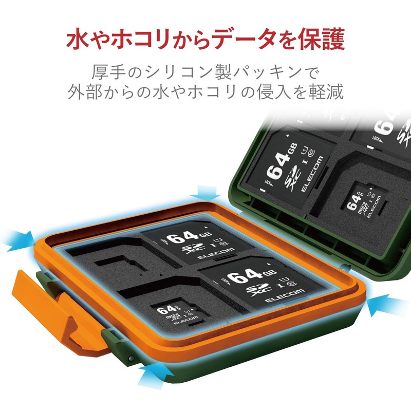 Elecom CMC-SDCHD01GN Memory Card Case, Holds 8 SDs, 8 MicroSDs,