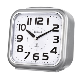 5.5" Large Analog Alarm Clock Silent Non Ticking, Gentle Wake, Beep Sounds, Increasing Volume, Battery Operated Snooze and Manual Light, Easy Set