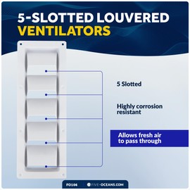 Five Oceans 5-Slotted Louvered Ventilators, 13-1/4-Inch x 4-3/4-Inch, White ABS Plastic - FO106