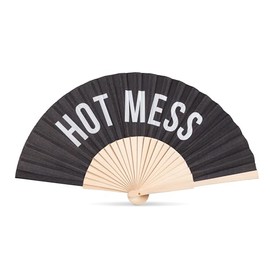 Abbott Collection HOT Mess Folding Hand Fan - Wood/Cotton, Black (16" W)