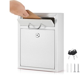 Yaocom Locking Mailbox with Key for Outdoor Large Wall Mount Mail Box with Lock Security Mail Drop Metal Collection Boxes Hanging Secure Postbox(Creamy White,10 x 7 x 3 Inches)