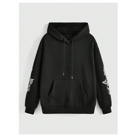 SOLY HUX Women's Graphic Hoodies Butterfly Print Long Sleeve Drawstring Pocket Sweatshirt Pullover Tops Black Graphic Print Small