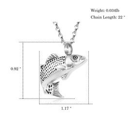 Yuioiow Fish Cremation Jewelry for Ashes Stainless Steel Pendant Locket Keepsake Ash Holder Ashes for Pet/Human Memorial Urn Necklace (Silver)