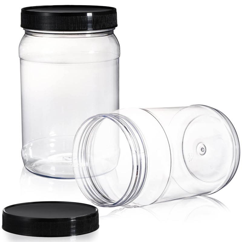 Fasmov 9 Pack 32 Oz Plastic Jars with Black Lids,