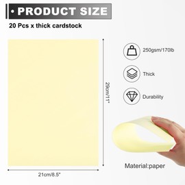 MECCANIXITY 20 Sheets Light Yellow Cardstock Printer Paper 8.5" x 11" A4 Thick Paper Sheet 250gsm/170lb Bulk Card Stock for Printer DIY Scrapbook Menus Cards Invitations and Crafts