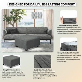 TOPHMDECOR Square Ottoman Cover,Soft Stretch Jacquard Slipcover with Dual Waterproof Layers,Washable Furniture Protector for Pets,Large,Light Gray