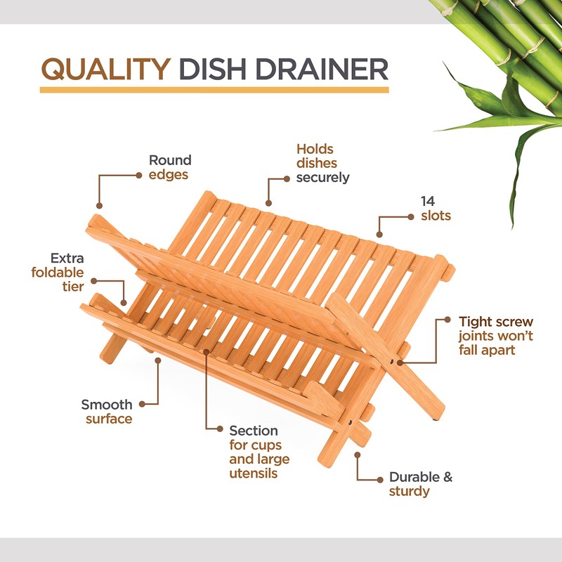 Dish Drying Rack - Bamboo Dish Rack for Kitchen Counter,