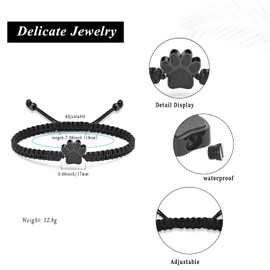 VCCWYQK Cremation Bracelet for Ashes for Pets - Paw Print Pendant Bangle Stainless Steel Memorial Urn Jewellery for Dog/Cat (A)