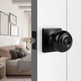 Gobrico 10 Pack Matte Black Keyless Door Knobs with Thumb-Turn Button Inside Privacy Interior Dook Handles Stainless Steel Bathroom Bedroom Flat Ball Locksets