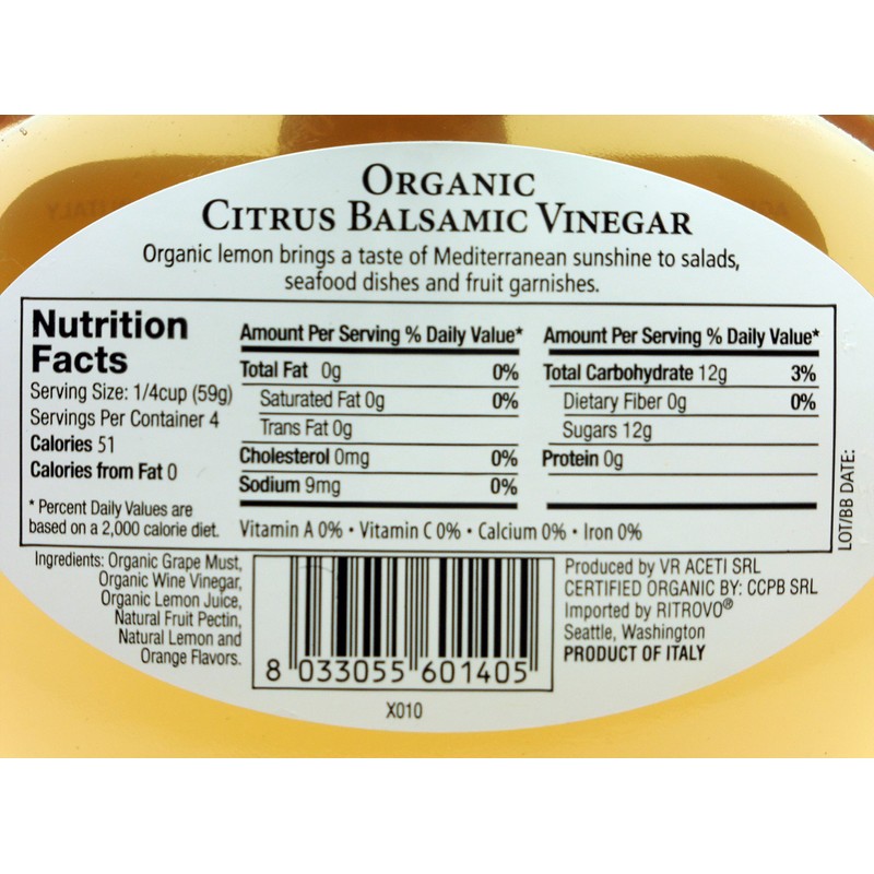 Ritrovo Selections Organic Balsamic Vinegar 6.78fl.oz. (200ml) (Citrus)