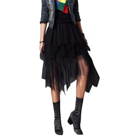 Yassiglia Tulle Skirt Women's Elegant Mesh Skirt Long Tiered Skirt Mullet Tulle Skirt Knee-Length Tutu Skirts for Carnival Party Wedding Party Leisure, black