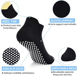 LIFPAU Yoga Socks with Grips for Women Non Slip Pilates Socks Anti Skid Grippy Ankle Athletic Socks 3 Pairs(Black,L)