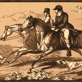 CONCORD WALLCOVERINGS ™ Wallpaper Border Country Pattern Hunters Horses Dogs for Cottage Farmhouse Living Room, Beige, 15 ft by 9 in EP7102B