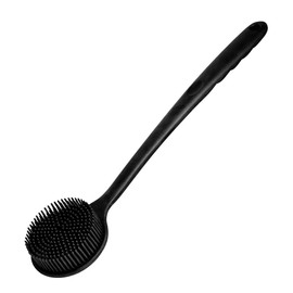 Silicone Back Scrubber Body Brush Fine Bristles Shower Brushes with Long Handle Bath Rich Lathering Exfoliating Massage (Black)