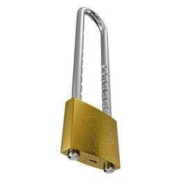 Amig - Security Padlock | Extra Long Shackle | Adjustable: from 63 to 150 mm | Width: 50 mm | Brass Body and Treated Steel Shackle | Double Locking | Includes 2 Keys