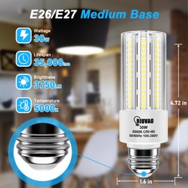 RIUVAO 2pack Led Light Bulb, Equivalent 250w Led Light Bulbs 30w 3750 Lumen Super Bright 5000K Cool Daylight White led Bulb E26/E27 Medium Base for Home Garage Indoor
