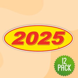 Versa Tags 2025 Oval Model Year Car Dealer Window Stickers Proudly Made in The USA Versa Oval Model Windshield Year Stickers are Red and White in Color Come Twelve (12) to A Pack