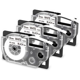 Replacement for Casio Label Maker Tape 9mm 3/8'' XR-9WE XR9WE XR-9WE2S Label It Tape Cassette Comaptible Casio EZ Label Printer KL-750 KL-60 KL-100 KL-120 KL-430 KL-780 KL-7200, 3-Pack