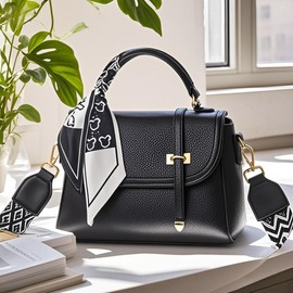 Nexum Vegan Leather Crossbody Bags for Women Small Designer Shoulder Handbags Top Handle Purses with Wide Strap Black
