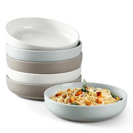 HaWare Pasta Bowls Set of 6, 32oz Large Salad Bowls for Home Kitchen, Ceramic Serving Plates for Soup, Cereal, Scratch-resistant Wide and Shallow Dinner Bowl, Microwave & Dishwasher Safe, Multicolor