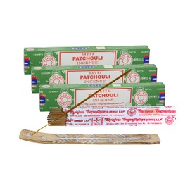 Satya Patchouli Incense Sticks, Satya Bng (Bangalore) Insenses 15gmx3 Pack (45 GMS) with Raajsee Incense Holder Bundle, Satya Nagchampa Natural Incense