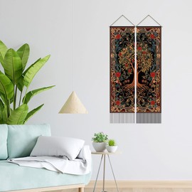 SUPERDANT Folk Pattern Tapestry For Bedroom Life Of Tree Wall Art Tapestry Wall Hanging Vintage Blanket Decor 2 Tapestries Long Hanging with Tassel for Home Living Room Dorm Gifts Brown 51x13 in