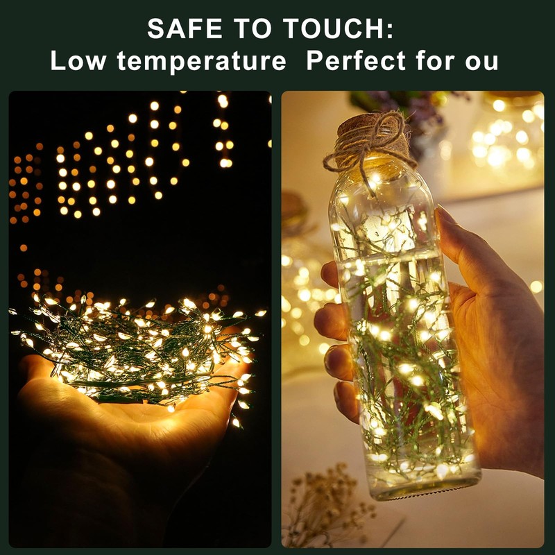 2Pack Outdoor Fairy Lights Battery Operated,10Feet 100LED Green Copper Wire