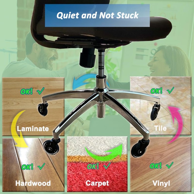WakeTek Premium Office Chair Wheel Set with Removal Tool. Flexible&Durable.