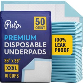 Pulp 50 x PULP Incontinence Underpads 36" x 36" | XXXL Bed Pads Disposable Adult |.
