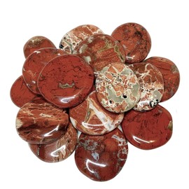 KRIO 1 x Großer Broken Jasper Brekzienjaspis Scheibenstein Therapiestein Handschmeichler als Anhänger mit Silberöse - Größe L Steinlänge ca 42mm, Dicke ca 10mm (Broken Jasper 8)