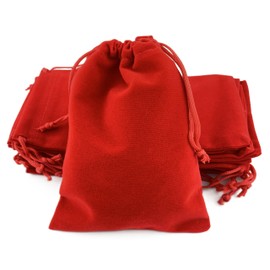 AEAOA Gift Bags, Pack of 25 Pieces 8" X 6" Velvet Drawstring Jewelry Pouches, for Candy, Pins, Jewelry, Treats, Birthday Party Favors (Red)