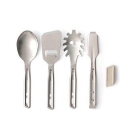SEA TO SUMMIT - Detour Utensil Set - Küchenhelferset - 5-teilig - Servierlöffel + Spaghettilöffel + Zange + Pfannenwender + Silikonhalterung - BPA-frei - Campingbesteck aus Edelstahl - 580 g