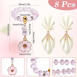 SUNNYCLUE 8 Sets Flower Napkin Rings Napkin Holder Rings Napkin Holder Buckle Valentines Day Romantic Pink Glass Beads Love Beaded Napkin Ring for Christmas Wedding Dinner Table Banquet Party Decor