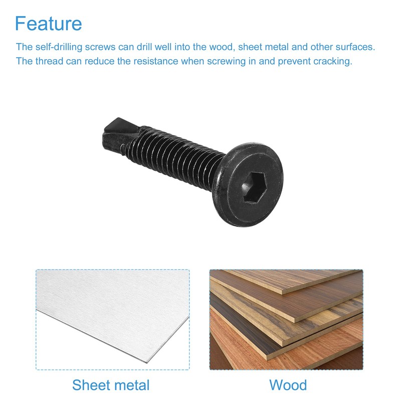 sourcing map 150Pcs Hex Socket Self Tapping Screws, 1/4" x