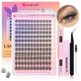 Lash Clusters Kit, Wispy Lash Clusters Natural Lash Extension Kit 144 Pcs Individual Lashes Cluster Eyelash Extension Kit, Lash Bond and Seal, Lash Remover, Lash Tweezers, Lash Brushes by EYDEVRO