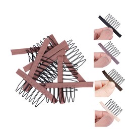 24 pcs/lot Wig Combs 7-teeth Wig Clips Steel Teeth Polyester Durable Cloth Wig Combs for Hairpiece Caps Wig Accessories Tools (Light Brown)