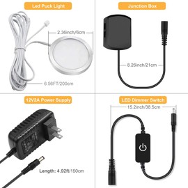 YGS-Tech LED Under Cabinet Lighting Kit, 1020 Lumens LED Puck Light, 5000K Daylight White, CRI90+, Touch Dimming, Silver Trim All Accessories Included, for Kitchen, Closet Lights, Safe Light, 3-Pack