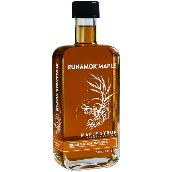 Runamok Maple Ginger Root Infused Maple Syrup - Authentic & Real Vermont Maple Syrup | Gluten Free & Natural Sweetener | Great for Cooking, Tea & Cocktails | 8.45 Fl Oz (250mL)