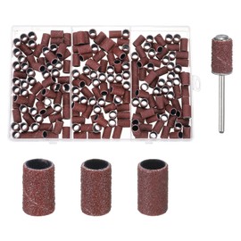 HARFINGTON 211pcs Small Sanding Bands 80/120/180 Grit for Nail Drill Bits Mini Sanding Band with 2.35mm Mandrel for Nails Gel Manicures Brown