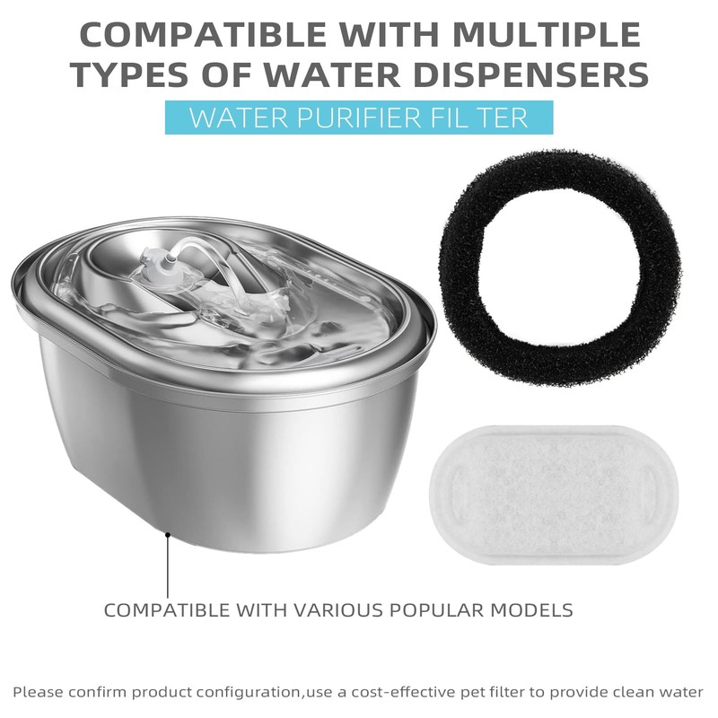 Cat Water Fountain Filter Compatible with Stainless Steel Dispenser, Efficient
