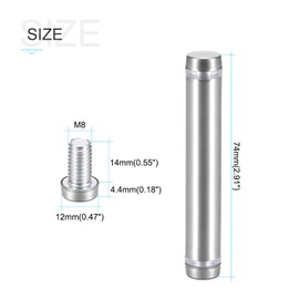 METALLIXITY Double Head Standoff Screws (12x74mm) 8pcs, Stainless Steel Advertising Screws Glass Acrylic Nail - for Glass Acrylic Display Bracket