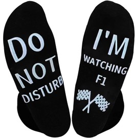 Himozoo Funny Socks, DO NOT DISTURB I'M WATCHING F1 Socks with Grips F1 Gifts for Men Birthday Present, Formula 1 Socks Novelty Christmas Gifts for Men Teenage Boys Size 9-12