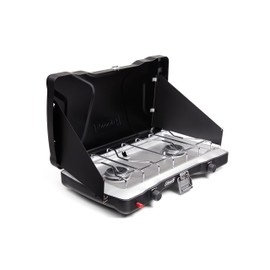 Coleman Triton+ 2-Burner Propane Camping Stove with InstaStart Ignition, Portable Camping Cooktop with 2 Adjustable Burners & Wind Guards, 22,000 BTUs of Power for Camping, Tailgating, Grilling