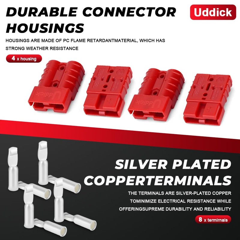 Uddick 4PCS 50A 6-10 Gauge Battery Cable Quick Connect/Disconnect Connector