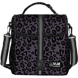 VLM Lunch Bags for Women,Leakproof Insulated Floral Lunch Box with Adjustable Shoulder Strap Reusable Zipper Cooler Tote Bag for Work,Picnic,Camping Leopard-Purple