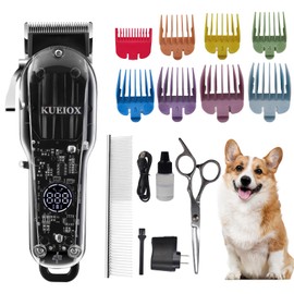KUEIOX Pet Dog Grooming Kit Low Noise Dog Clippers for Grooming Cordless Rechargeable Dog Hair Clippers Trimmer Professional Dog Clippers Trimmer for Grooming for Small & Large Dogs Cats Pets