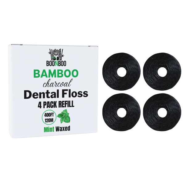 BOONBOO Dental Floss Refill Rolls, Charcoal Woven Thread, 4 Pack,
