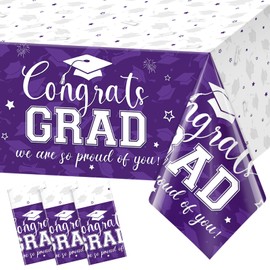 3Pcs Graduation Tablecloth Party Decorations,Large Disposable Graduation Cap Congratulations Grad Rectangle Table Cover for College Class of 2025 Graduation Prom Party Supplies,54x108inch (Purple)