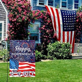 WEIXIWUYU Happy Independence Day Garden Flag American Flag12x18 Inch Double Sided Flags Home Small Decor Outdoor 4th of July Fireworks Patio Decoration Memorial Day Yard Lawn Outside Decor